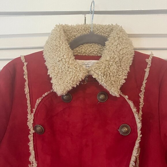 Tasha Polizzi red faux suede coat large sherpa military inspired long - Picture 4 of 16